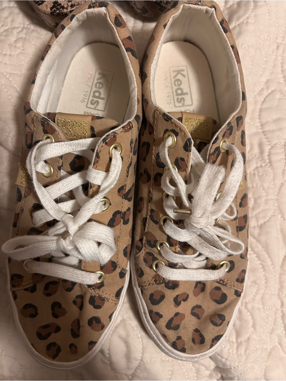Keds Leopard Print Canvas Sneakers in Tan and Black
